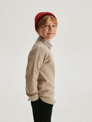 Beige Boys' Reserved Structural Cotton Sweaters | 70516RVJZ