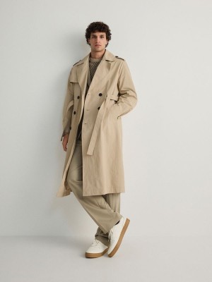 Beige Men's Reserved Classic Design Trench Coats | 19823CZOG