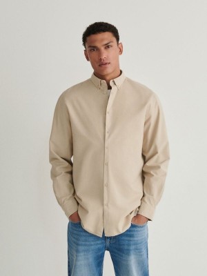 Beige Men's Reserved Comfort Fit Shirts | 98265DEOH