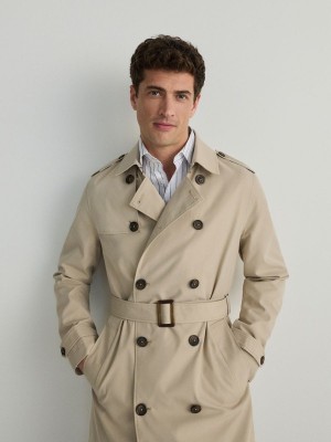 Beige Men's Reserved Trench With Coats | 60978EBIN