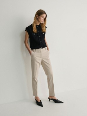 Beige Women's Reserved Cigarettepressed Crease Trousers | 46093JWLO