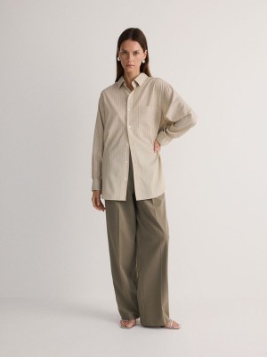 Beige Women's Reserved Comfort Fit Stripe Shirts | 45316QPIN