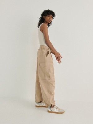 Beige Women's Reserved Cotton Parachute Trousers | 70153WUVZ