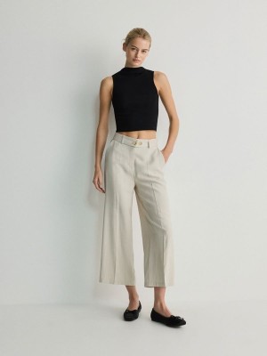 Beige Women's Reserved Culottepressed Crease Trousers | 10823KFSO