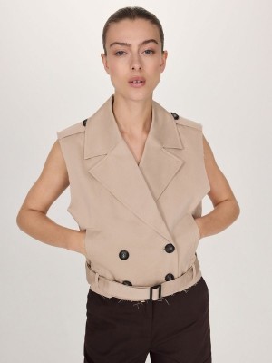 Beige Women's Reserved Double-breasted Vest | 63170VCZX