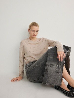 Beige Women's Reserved Jumpermetal Detailing Shirts | 29865YSBC