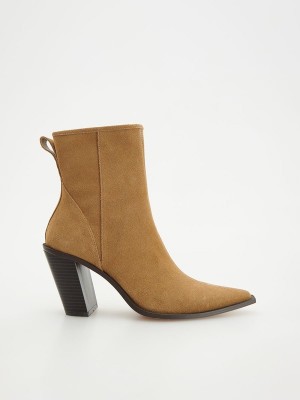 Beige Women's Reserved Leather Ankle Boots | 53069UVEH