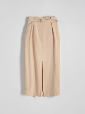 Beige Women's Reserved Midi With Skirts | 23581RZKE