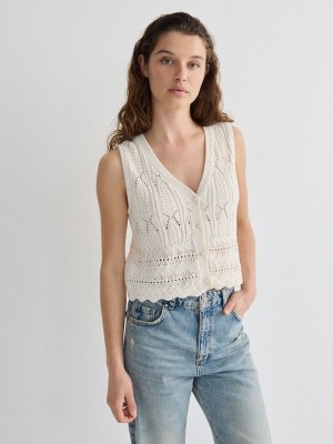 Beige Women's Reserved Openwork Sweaters | 23160MGBO