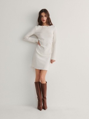 Beige Women's Reserved Rib Knit Jersey Dress | 85103EDAC