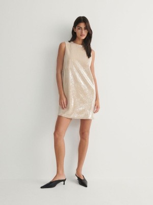 Beige Women's Reserved Sequin Mini Dress | 50163YCPQ