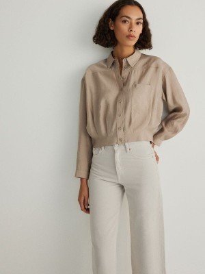 Beige Women's Reserved Viscose Shirts | 95104CDLT