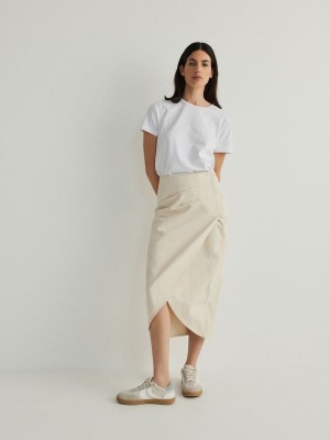 Beige Women's Reserved Wrap Front Midi Skirts | 60293BCTF