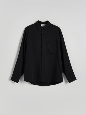 Black Men's Reserved Lyocell Rich Comfort Fit Shirts | 09674URTL