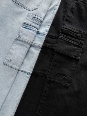 Black Men's Reserved Regular Cargo Jeans | 91735LTKO