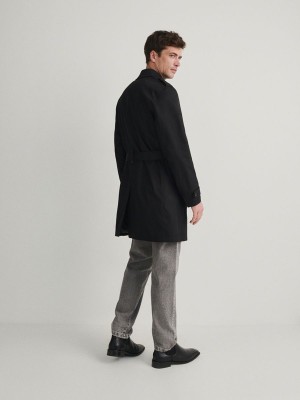 Black Men's Reserved Trench With Coats | 95326EWRU