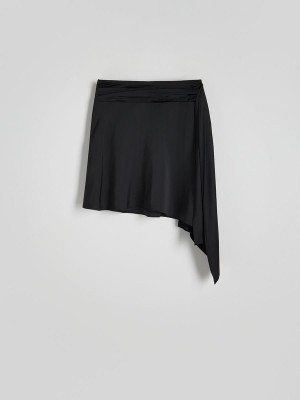 Black Women's Reserved Asymmetric Hem Skirts | 70684EFTW