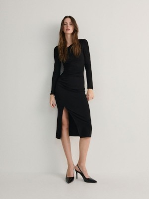 Black Women's Reserved Asymmetric Neckline Dress | 37826GLDW