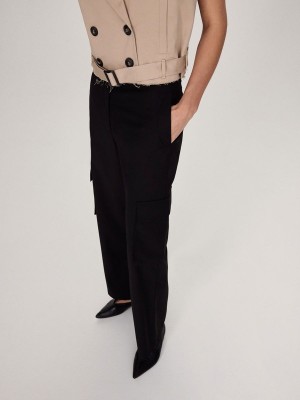 Black Women's Reserved Cargo Pockets Trousers | 40856BWDK