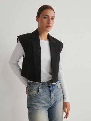 Black Women's Reserved Cropped Vest | 06413RUAH