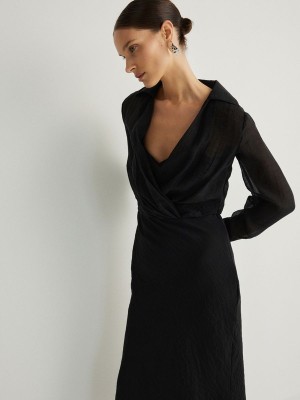 Black Women's Reserved Crushed Effect Dress | 47350FZJN