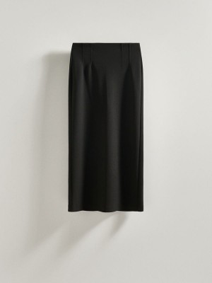 Black Women's Reserved Fitted Midi Skirts | 72635YGSC