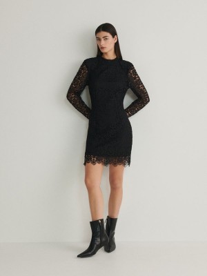 Black Women's Reserved Lace Dress | 97085LTRA