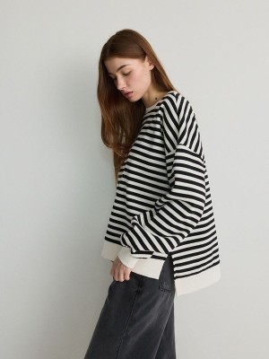 Black Women's Reserved Oversized Stripe Sweatshirts | 19473ZQLR