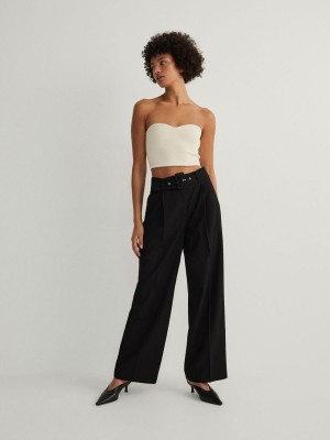 Black Women's Reserved Tie Waist Trousers | 08269HVAK