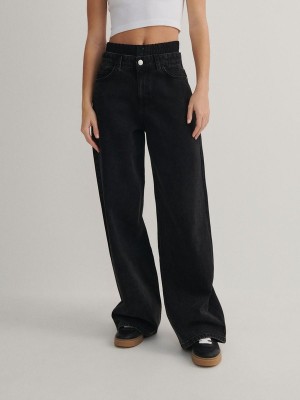 Black Women's Reserved Wide Leg Jeans | 42935SEKL