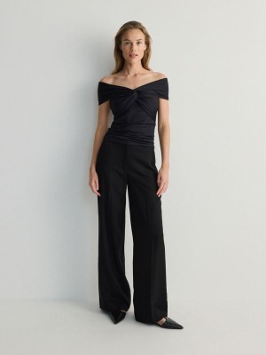 Black Women's Reserved Wide Leg Lyocell Trousers | 31467NGIE