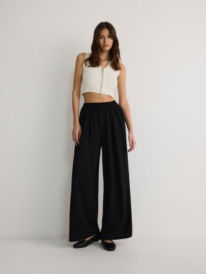 Black Women's Reserved Wide Leg Trousers | 32184XQEF