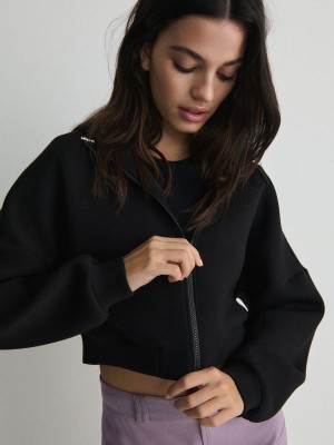 Black Women's Reserved Zip Up Sweatshirts | 14360RVFS