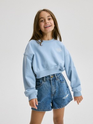 Blue Girls' Reserved Short Printed Sweatshirts | 41679HZYS