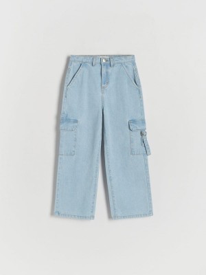 Blue Girls' Reserved Wide Legcargo Pockets Jeans | 14260YIRT