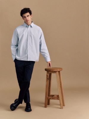 Blue Men's Reserved Oversized Cotton Shirts | 47916BRCP