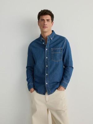 Blue Men's Reserved Regular Fit Denim Shirts | 27486KXHY