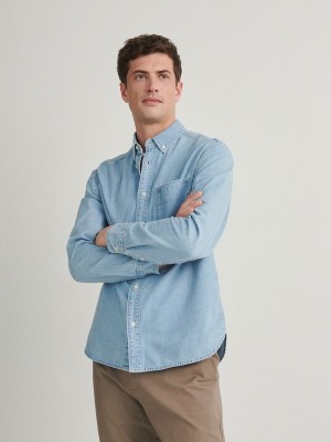 Blue Men's Reserved Regular Fit Denim Shirts | 25041WAKI