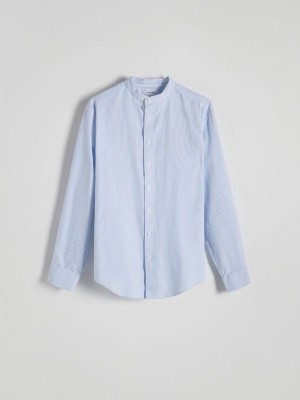 Blue Men's Reserved Regular Fit Mandarin Collar Shirts | 51872EZVY