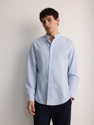 Blue Men's Reserved Regular Fit Mandarin Collar Shirts | 61984EDJX