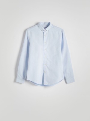 Blue Men's Reserved Regular Fit Plain Shirts | 82403HILZ