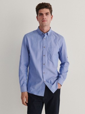 Blue Men's Reserved Regular Fit Shirts | 06821KJMZ