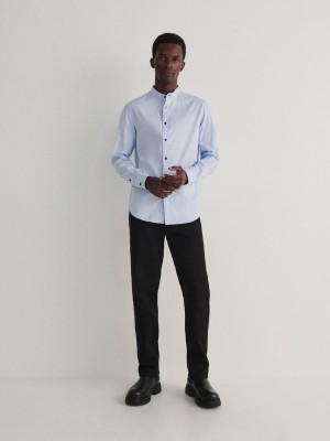 Blue Men's Reserved Slim Fitstand Up Collar Shirts | 34715BQCF