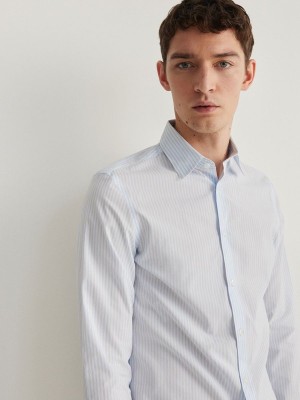 Blue Men's Reserved Striped Slim Fit Shirts | 40258LCHP