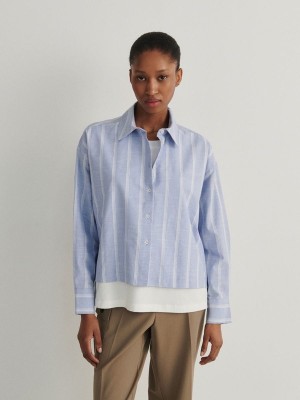 Blue Women's Reserved Contrast Panel Shirts | 80329BOWH