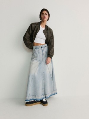 Blue Women's Reserved Denim Maxi Skirts | 21506DALH