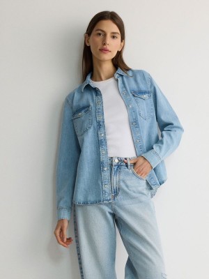 Blue Women's Reserved Denim Shirts | 37824IXMV