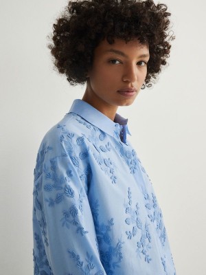 Blue Women's Reserved Embroidery Shirts | 23906PZVY