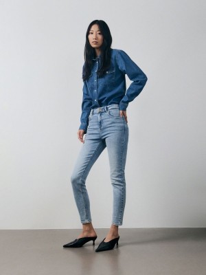 Blue Women's Reserved Mid Rise Slim Jeans | 64758NSRP