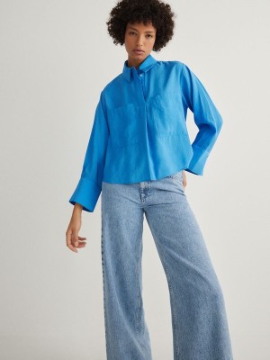 Blue Women's Reserved Modal Rich Shirts | 76843VJSZ